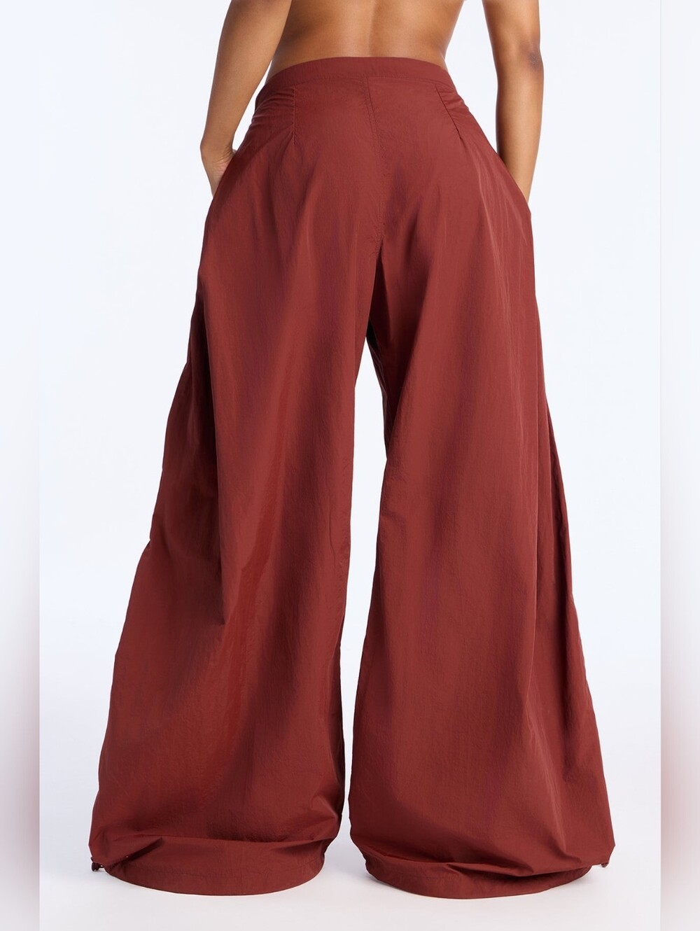 Fashion Nova Wide Leg DO NOT DISTURB MODE Windbreaker Mocha Rust Pants SZ XL - Picture 4 of 5